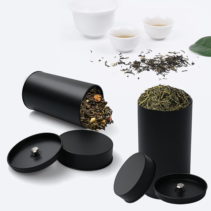 15 Pack 16oz Metal Tea Tins Black Tea Round Tin Can Container with Airtight Double Lids for Loose Leaf Tea Storage in Kitchen, Sugar, Spices