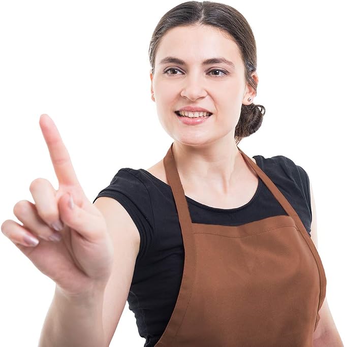 Total 6PCS Brown Bib Apron Adult with 2 Pockets for Women Men Chef Cooking Kitchen (6, Brown) - Image 7