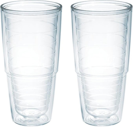 Tervis Clear & Colorful Tabletop Made in USA Double Walled Insulated Tumbler Travel Cup Keeps Drinks Cold & Hot, 24oz - 2pk, Clear