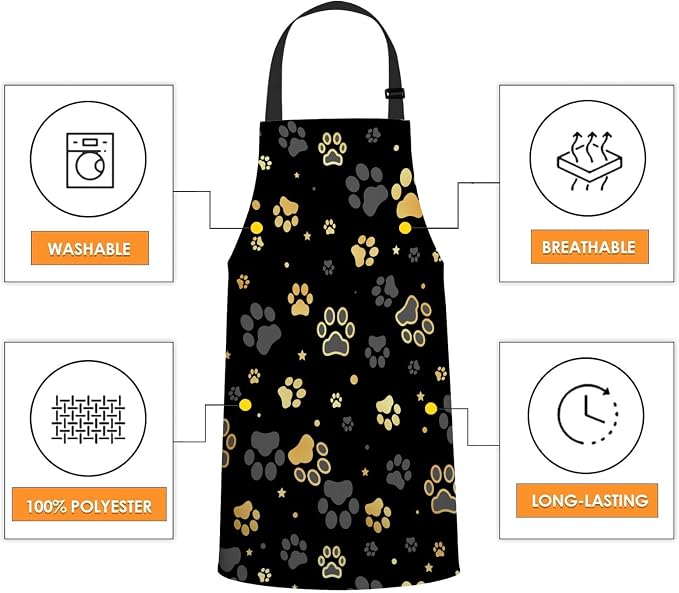 Dog Paw Print and Star Apron for Women Men, Adjustable Apron Cooking Kitchen Chef Apron for Home Kitchen, Baking Gardening BBQ, Coffee House, Restaurant - Image 4