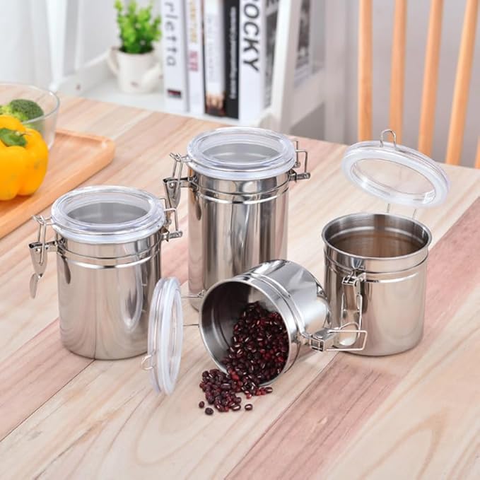 STOBAZA Stainless Steel Airtight Food Storage Canister 62 Oz Metal Container with Clear Pop Lid for Coffee Beans Tea Sugar Kitchen Organization