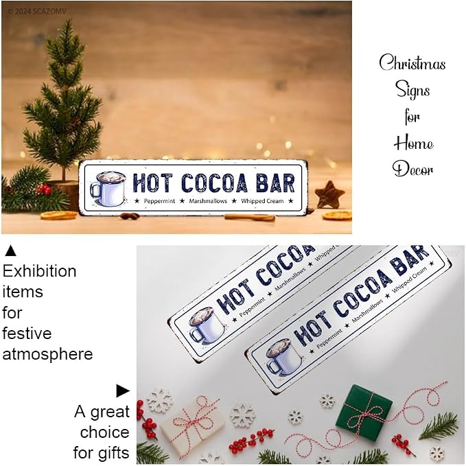 Hot Cocoa Bar Metal Sign Peppermint Marshmallows Whipped Cream Christmas Vintage Hanging Plaque for Home Kitchen Yard Office Cafe Coffee Bar Front Door Wall Decor Novelty Gift 16" x 4" - Image 5
