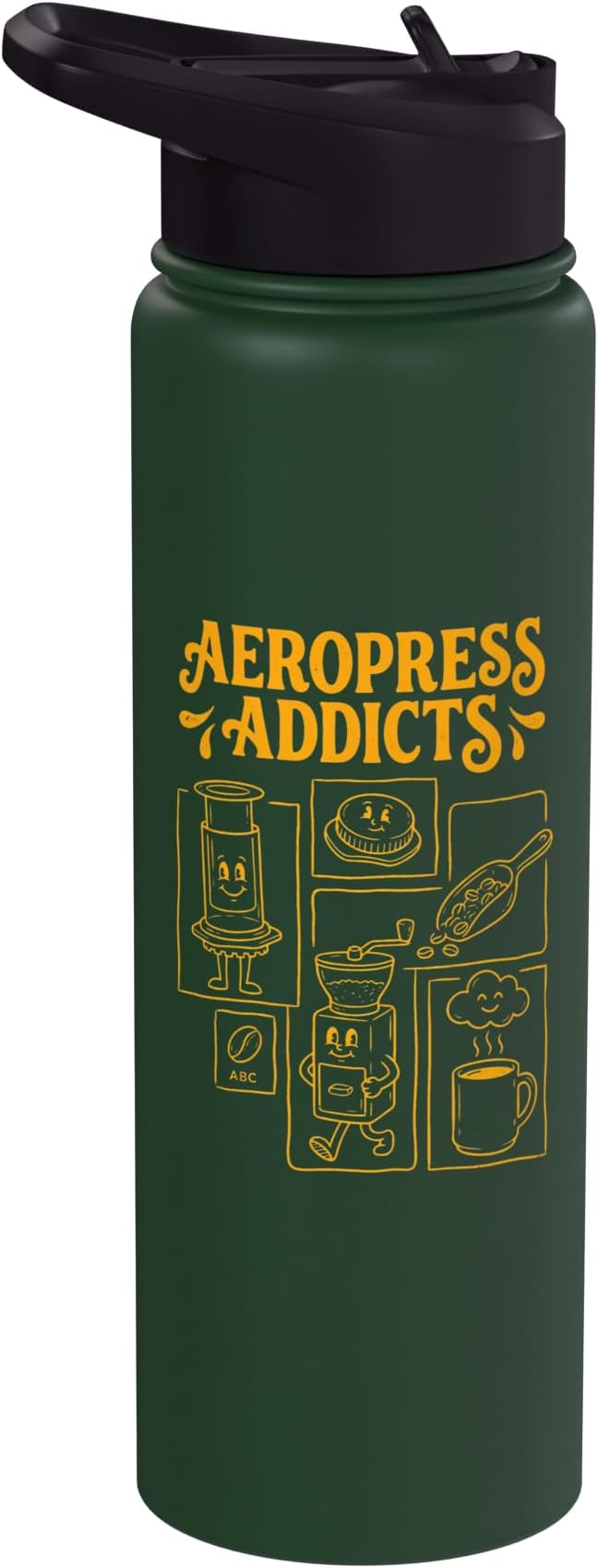 Kawaii Coffee Brewing Characters Shirts AeroPress Addicts Stainless Steel Insulated Water Bottle
