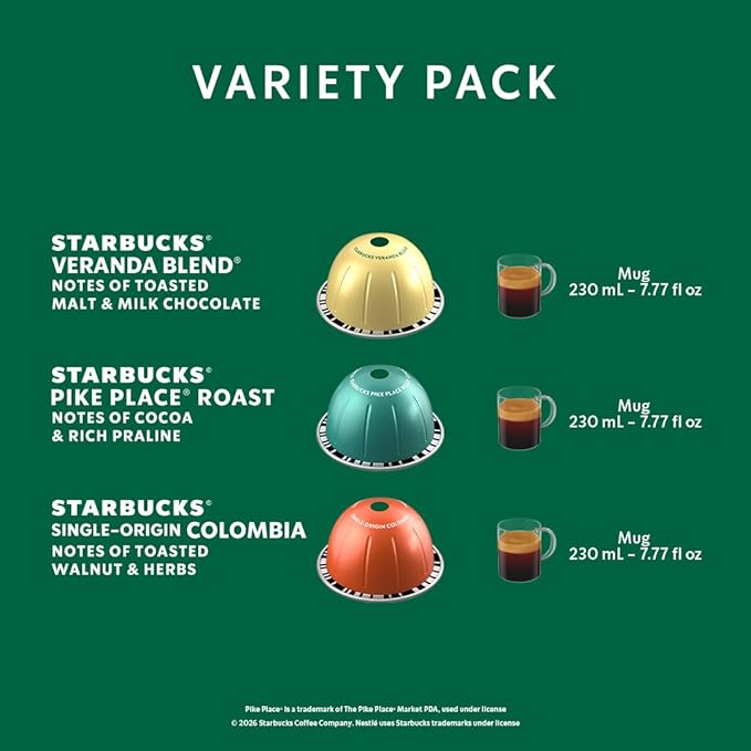 Starbucks by Nespresso Vertuo, Blonde & Medium Roast Variety Pack Coffee, 30-count Coffee Pods, Brews 7.8 oz.