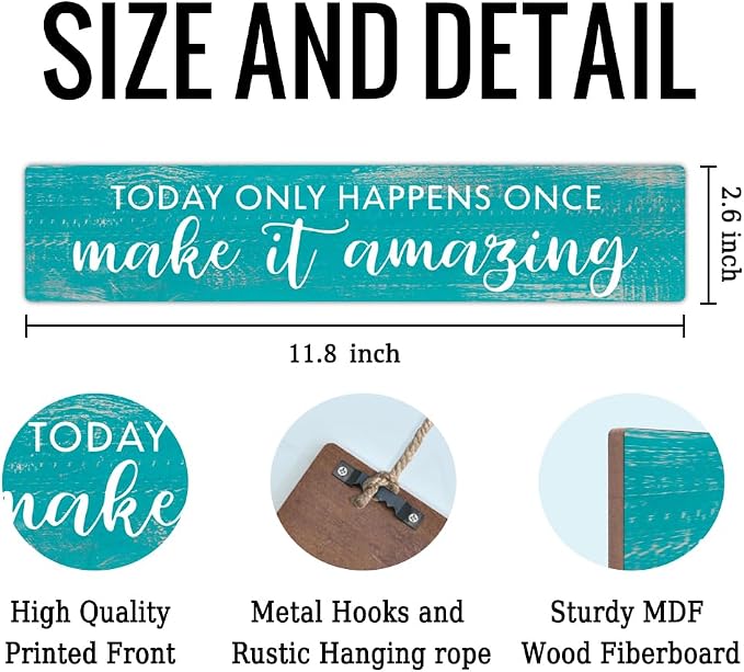 AGMDESIGN Today Only Happens Once Make It Amazing Wood Sign, Motivational Daily Reminder Decor for Bedroom Office, Farmhouse Kitchen Cafe Shop Wooden Plaque, Positive Gifts for Friends Coworkers - Image 2