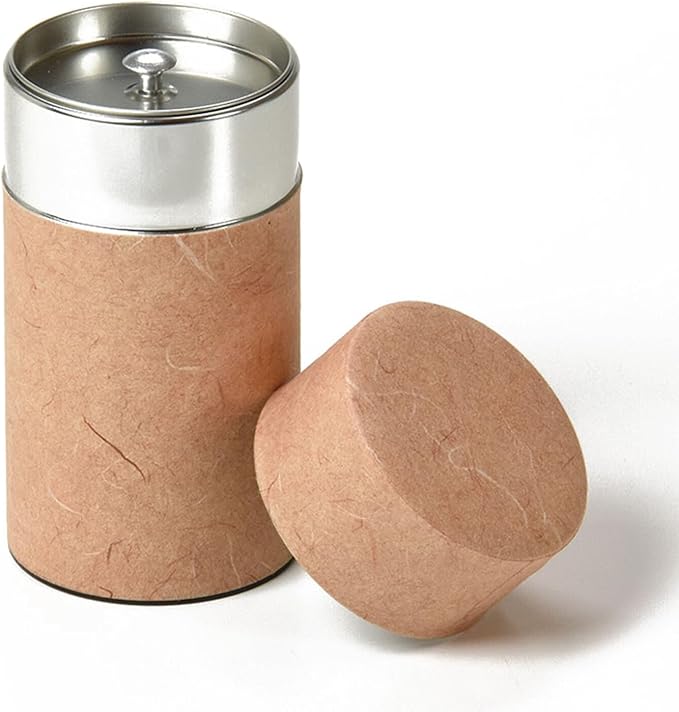 Japanese Pokkan Matcha Coffee Spice Tea Tin Canister Washi Paper Storage with Lid 7.05 oz Capacity (Unryugami Orange)