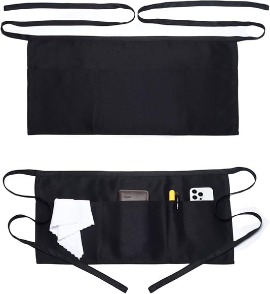 Argstar 2 Pack Server Apron with 4 Pockets, Waitress Waiter Waist WaterDrop Resistant Short Aprons by ArgstarDirect