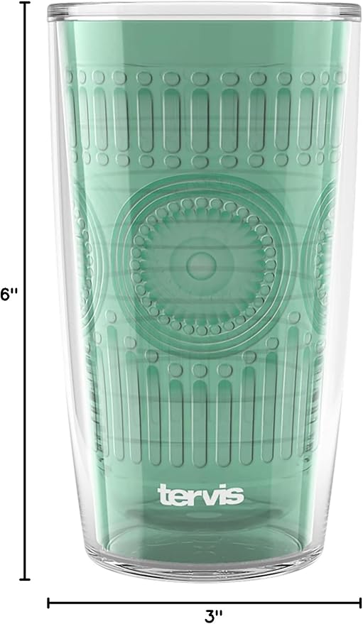Tervis Romantic Embossed Hobnail Collection Made in USA Double Walled Insulated Tumbler Travel Cup Keeps Drinks Cold & Hot, 16oz, Mangrove Green