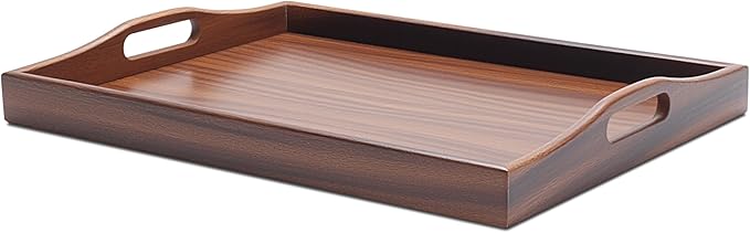 Wood Serving Tray for Ottoman, 15.7"x12"x2" Medium Wodden Serving Tray with Handles for Coffee Table, Wood Trays for Home Decor, Bathroom
