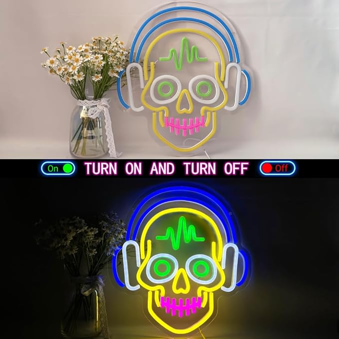 Skull Neon Lights for Wall Decor, Neon Halloween Sign, Light Up Signs USB Dimmable Led Lights Signs for Bedroom Man Cave Bar Pub Home Party Christmas