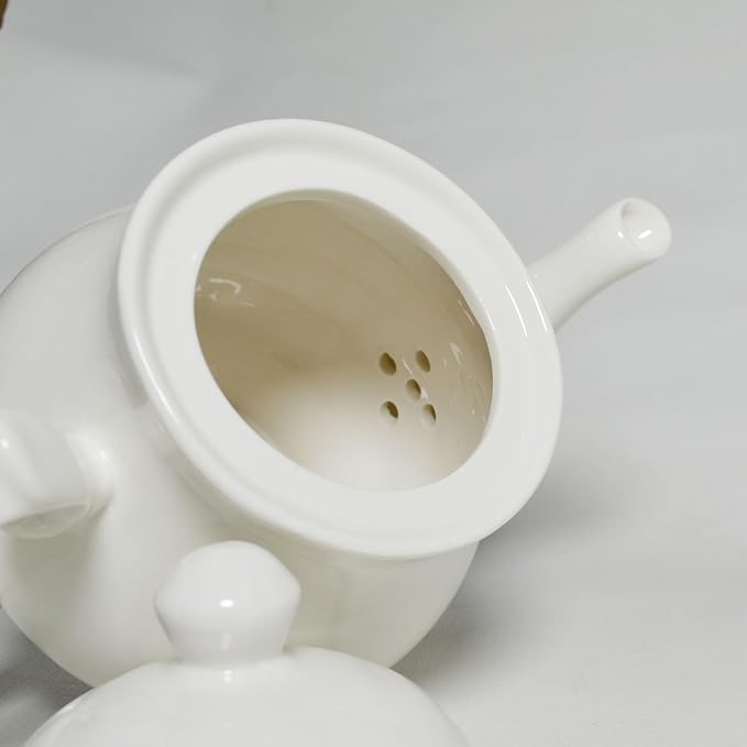 White Porcelain Teapot, Lotus Tea Pot Coffee Tea Water Pot Vintage Ceramic Gooseneck Kettle (26oz)