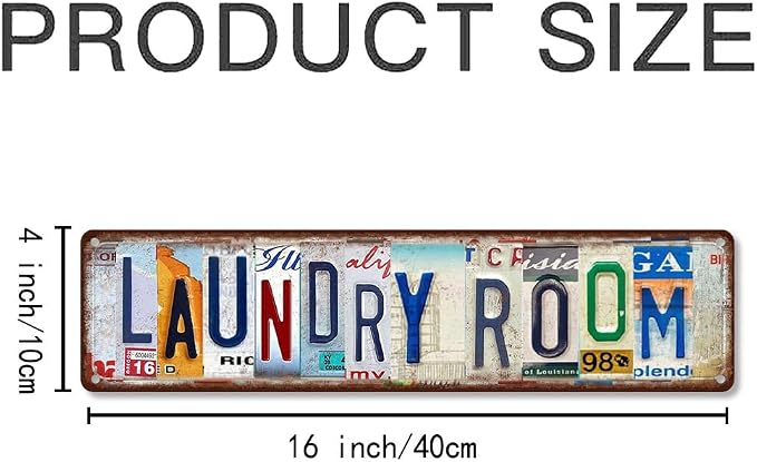 Vintage License Plate LAUNDRY ROOM Sign – 16x4 Inch Rustic Tin Wall Décor for Laundry Area, Utility Room, Farmhouse, Mudroom or Home Washroom - Image 2