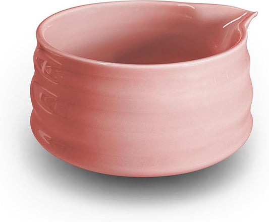 Ceramic Matcha Bowl with Spout 500ml / 17oz, Japanese Chawan for Whisking & Pouring, Handmade Matcha Tea Bowl for Green Tea Ceremony & Daily Use (Pink)