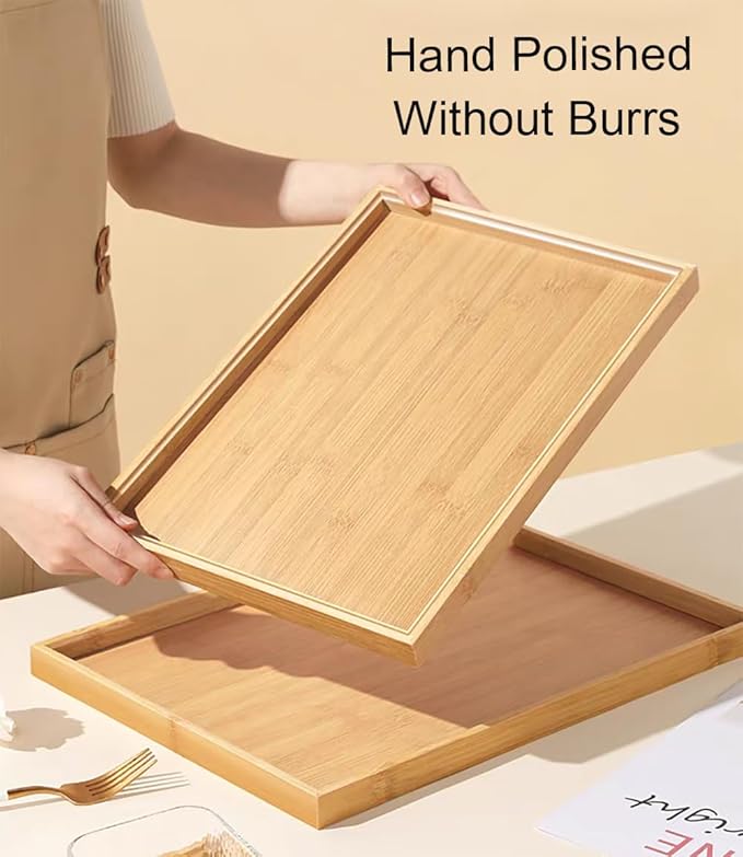 RT&BS Bamboo Tray, Bamboo Barbecue Tray, Bamboo Tea Trays, Basket Trays for Food, Drinks, Decor, Vanity in Kitchen, Dining Room, Restaurant, Bar, Cafés, Bathroom