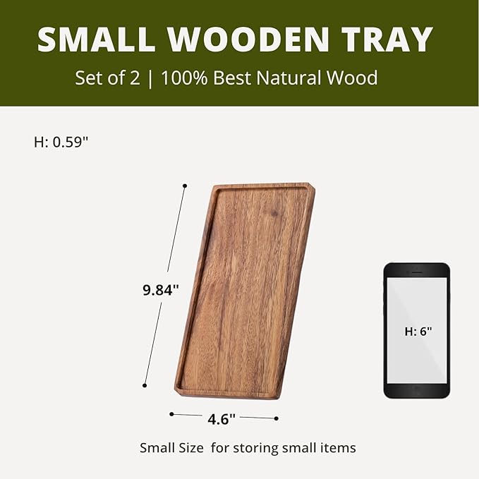 Wooden Serving Platter, Small Decorative Trays for Parties, Appetizers, Tea/Coffee, and Cheese, Handcrafted Wooden Board Set of 2 (S)