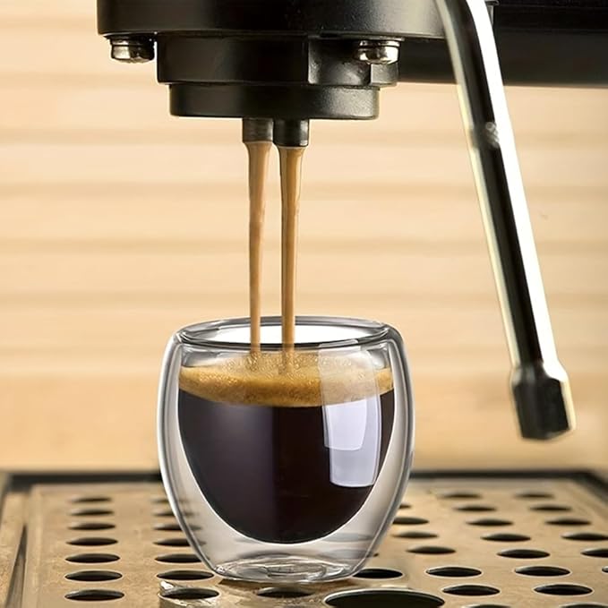 iayokocc Double Walled Espresso Cups Set of 6, 2.7oz Clear Expresso Coffee Mugs, Glass Espresso Shot Cup Set, Double Wall Glasses for Latte Cappuccino Cocoa Milk Cafe Juice Tea, 80ML