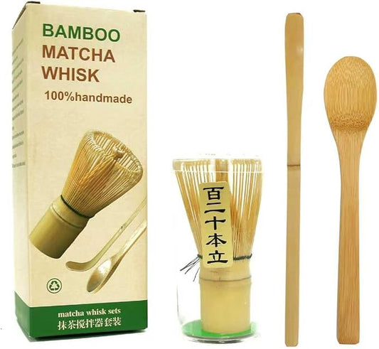 Matcha Whisk Set - With Bamboo Whisk and Tea Spoon (Chasen) & Traditional Scoop – Traditional Japanese Matcha Making Kit for Green Tea Ceremony, Handcrafted 100% Natural Bamboo Tools
