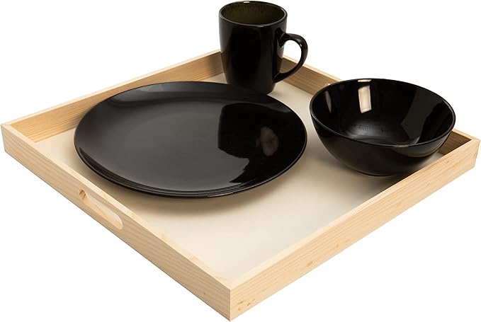 Wooden Nested Serving Trays – Unfinished Square Trays with Cut-Out Handles for Crafts, Serving, Ottomans & Home Décor – Set of 5