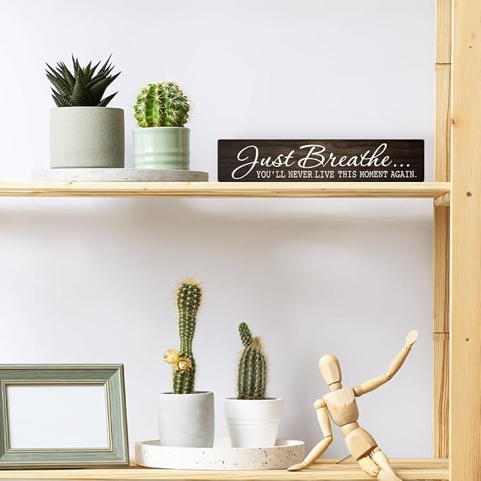 AGMDESIGN Just Breathe You'll Never Live This Moment Again Hanging Wooden Plaque, Wall Decor for Shelf Door, Farmhouse Bedroom Spa Room Meditation Room Wood Sign, Great Gifts for Friends Yoga Lovers - Image 4