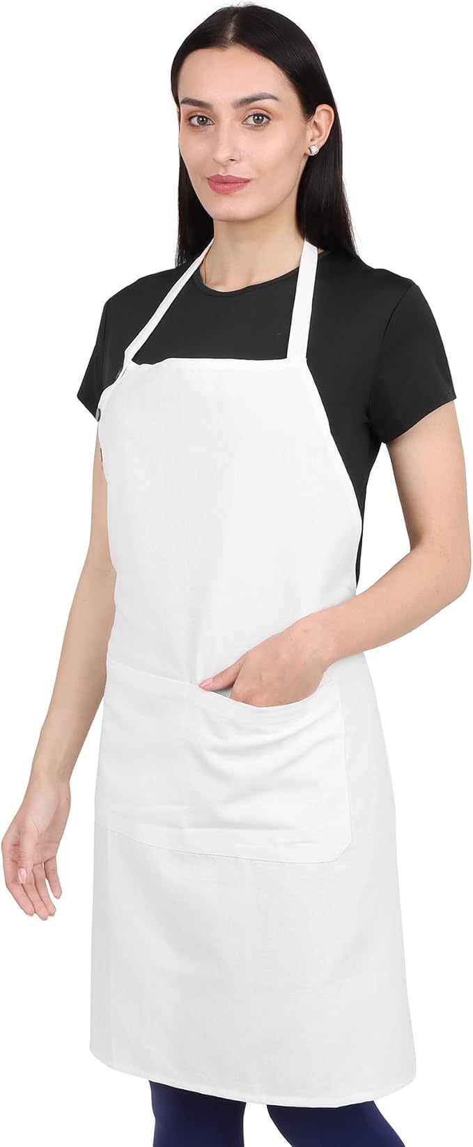 2 pack Cotton Kitchen Apron, White, 33 Inches Long, 2 Pockets, Adjustable, Machine Washable - Image 2
