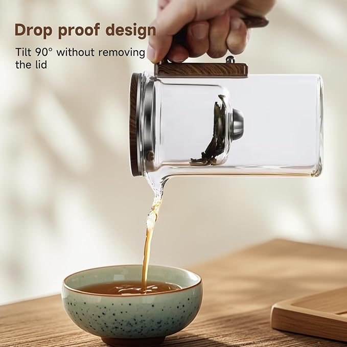 Enchanti Tea Pot, Magic Glass Teapot with Strainer,Magnetic Water Separation with Infuser -800ML/27.01oz