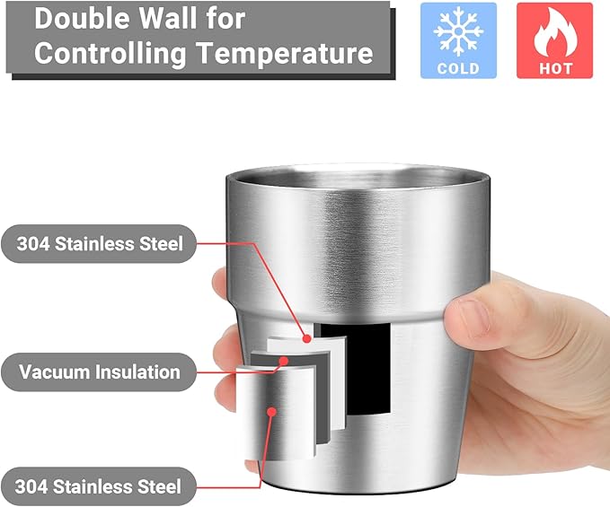 Metal Cup, 10 oz Insulated Tumbler, 12 Pack Double Wall Unbreakable Stackable Water Tumblers Insulated Stainless Steel Cups Premium Drinking Glasses for Travel Camping Home Outdoor