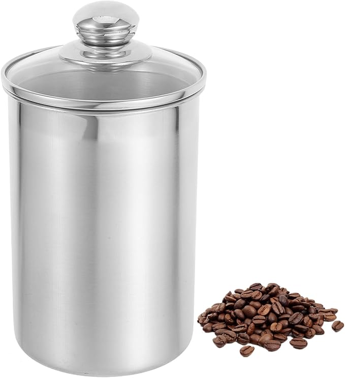 Cabilock Stainless Steel Canister Food Jars with Glass Lid, Kitchen Coffee Canister Cereal Storage Containers for Countertop Tea Sugar Beans Flour Cookie Candy Snack and More 60oz