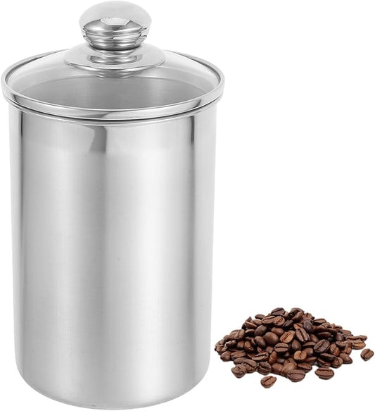 Cabilock Stainless Steel Canister Food Jars with Glass Lid, Kitchen Coffee Canister Cereal Storage Containers for Countertop Tea Sugar Beans Flour Cookie Candy Snack and More 60oz