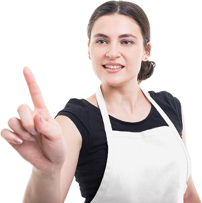 Total 6PCS White Apron for Women Adult Unisex Plain Color Bib aprons with 2 Front Pockets Washable Chef Aprons for Cooking Baking Kitchen Restaurant Crafting - Image 7