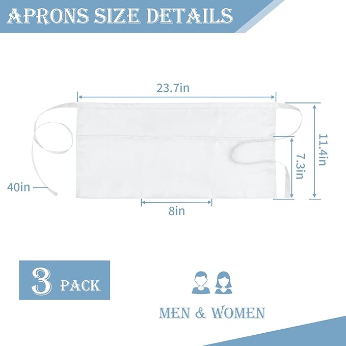 PEASUG Server Apron, Waitress Apron with 3 Pockets, Short Aprons for Women with Pockets for Servers, Waiter, Waitress