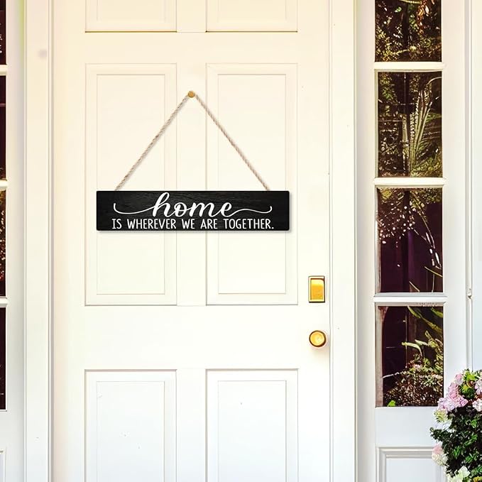 AGMDESIGN Home Is Wherever We Are Together Wood Sign, Rustic Family Reunion Decor, Wall Home Decor for Shelf Desk Door, Farmhouse Bedroom Wood Hanging Plaque, Great Gifts for Newlyweds Families - Image 3