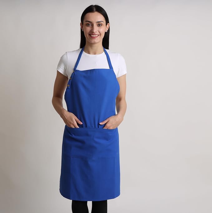 Kitchen Apron Cotton Waterdrop Resistant with adjustable Aprons for Women with Pockets 9 Color option Cooking (Navy blue/royal blue) - Image 6