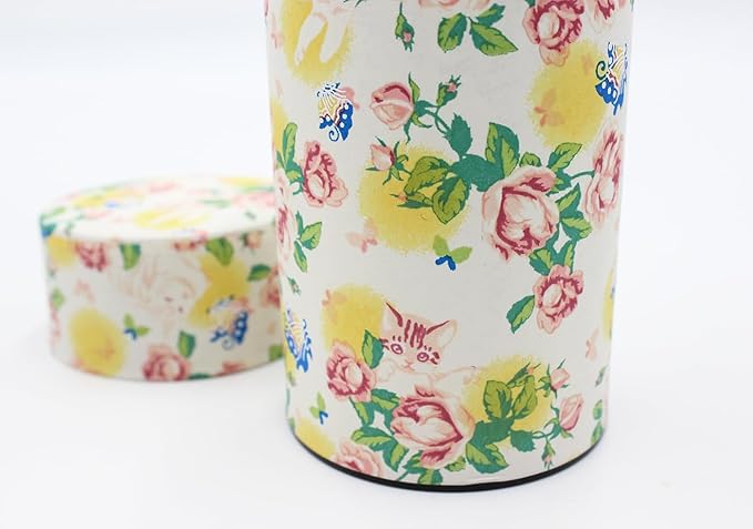Japanese Pokkan Matcha Coffee Spice Tea Tin Canister Washi Paper Storage with Lid 7.05 oz Capacity (Neko/L)