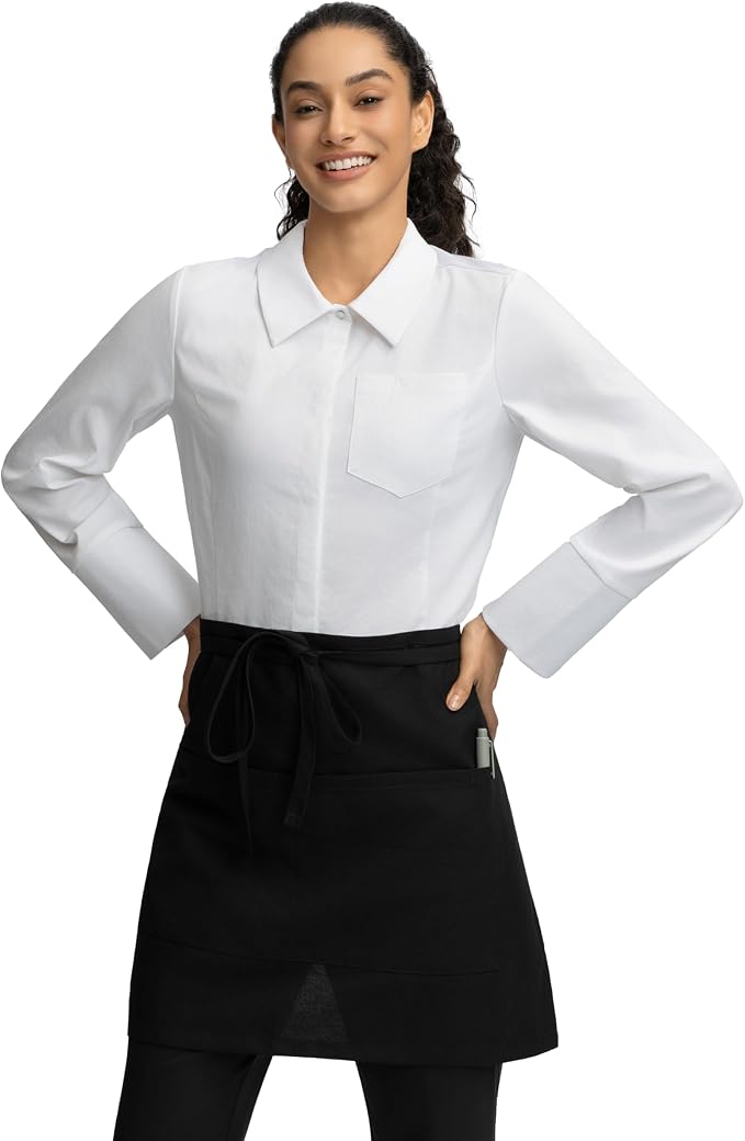 Chef Apron with 3 Pockets and Extra Ties | MJS polyester | Cotton-like feel | Fade & pill resistant | Extra-long ties | Machine washable | Unisex by Sheenfon