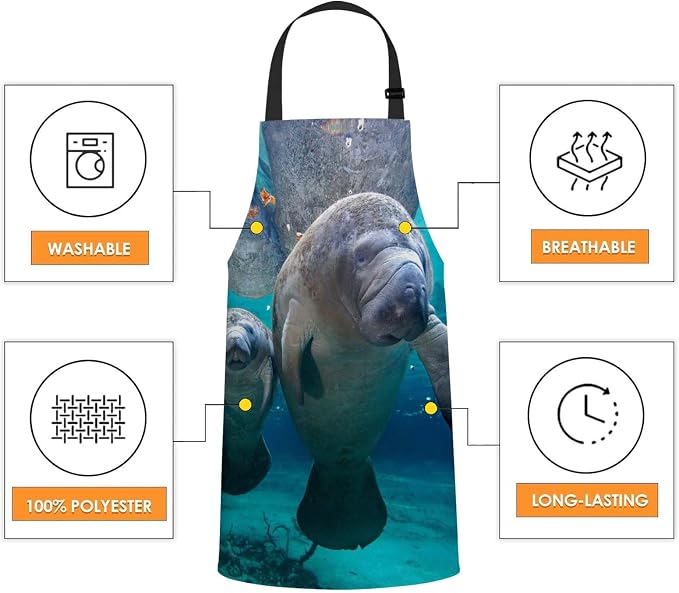 Florida Manatee Mother and Baby Apron for Women Men, Adjustable Apron Cooking Kitchen Chef Apron for Home Kitchen, Baking Gardening BBQ, Coffee House, Restaurant - Image 4