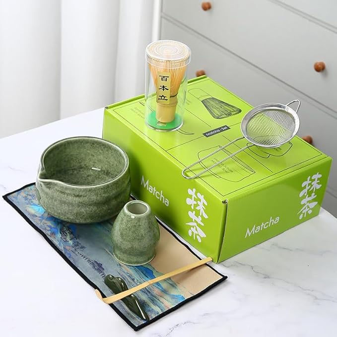 7pcs matcha whisk set - Matcha Bowl with Spout, 1 Matcha Whisk ，green matcha kit