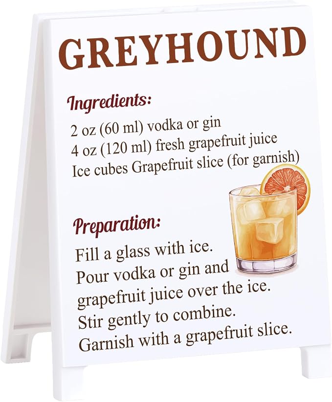 Greyhound Recipe Rustic Bar Decor for Home Cafe Farmhouse Cocktail Sign for Kitchen Bar Cart Accessories Mixology Christmas Gift for Bartender Men Women New Couple - 5.59 x 4.33 inch Acrylic Sign by Funnysignsandcozydecorgiftsforyourspacethatspeakyourmind