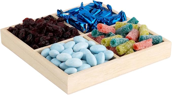Wooden Candy Platters - Set of 2, 7"x7" Bamboo Square Serving Trays for Parties, Events, and Home Decor - 4 Compartment Candy and Snack Organizer (2 Pack)