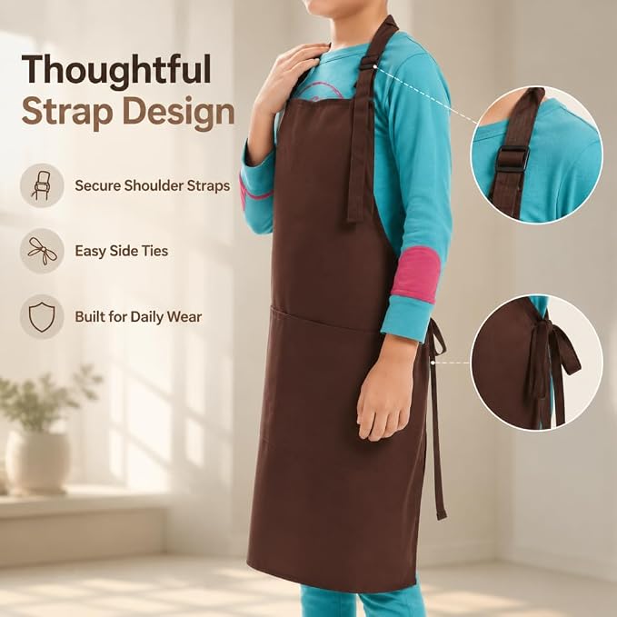 Chef Apron,Cotton Polyester Kitchen Apron with 2Pockets,Adjustable Stain Resistant for Cooking BBQ(1Pcs) - Image 4