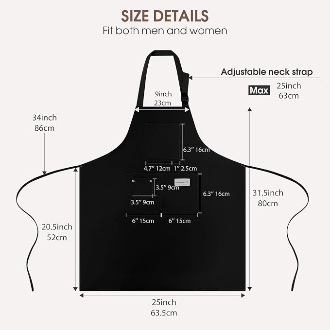Kitchen Apron, Chef Aprons for Men Women with 5 Pockets, Adjustable Bib Barista BBQ Work Apron for Cooking - Image 4