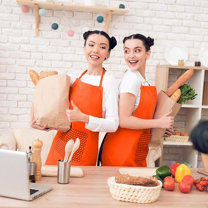 Total 6PCS Plain Color Bib Apron Adult Women Unisex Durable Comfortable with 2 Front Pocket Washable Chef for Cooking Baking Kitchen Restaurant Crafting Orange - Image 7