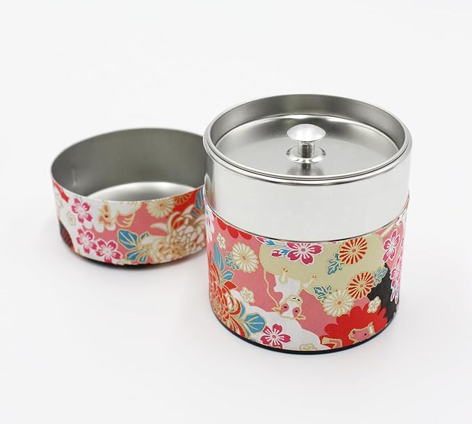 Japanese Pokkan Matcha Coffee Spice Tea Tin Canister Washi Paper Storage with Lid 7.05 oz Capacity (Eto, S)