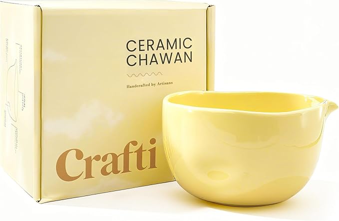 Ceramic Yellow Matcha Bowl | Golden Hour Butter Yellow | Crafted With Grip Indents | Large Size for 1-3 Matcha Servings | 17 oz / 500ml Capacity