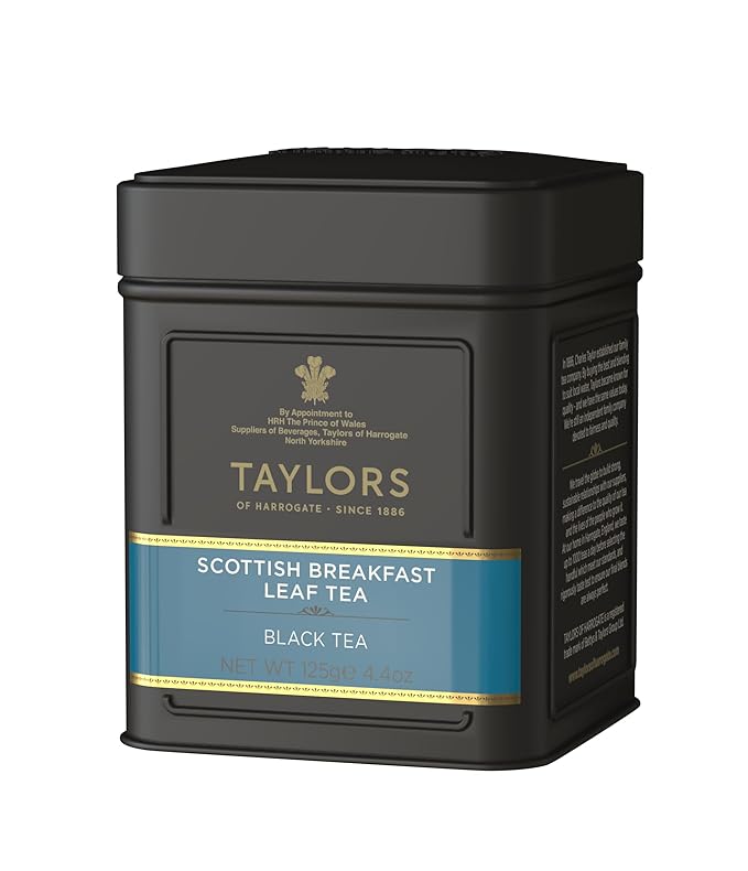 Taylors of Harrogate Scottish Breakfast, Black Tea, Loose Leaf, 4.41 Ounce Tin Caddy, Strong, Malty and Full, Caffeinated, Premium Whole Leaf Tea