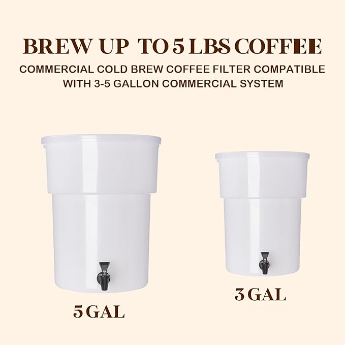 50 Pack Commercial Cold Brew Coffee Filters, 20" x 20" Cold Brew Bags with Drawstring for Commercial Cold Brew Coffee Makers and 5 Gallon Buckets, Brew Up to 5 lbs Coffee