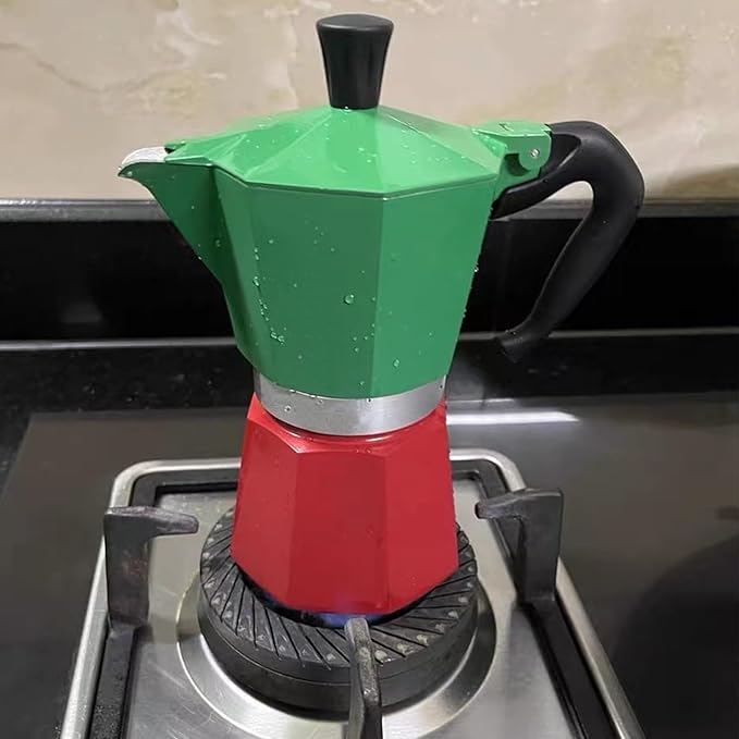 Coffee Pot, Moka Pot Italian Coffee Maker 6 cup/10 OZ Stovetop Espresso Maker for Gas or Electric Ceramic Stovetop Camping Manual Cuban Coffee Percolator for Cappuccino or Latte- Green+Red