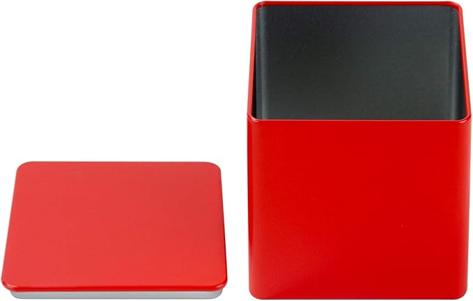 Square Tin Can Empty Cube Steel Box Storage Container kit 65mm Series for Treats, Gifts, Favors, Loose Tea, Coffee and Crafts, Red, 3S