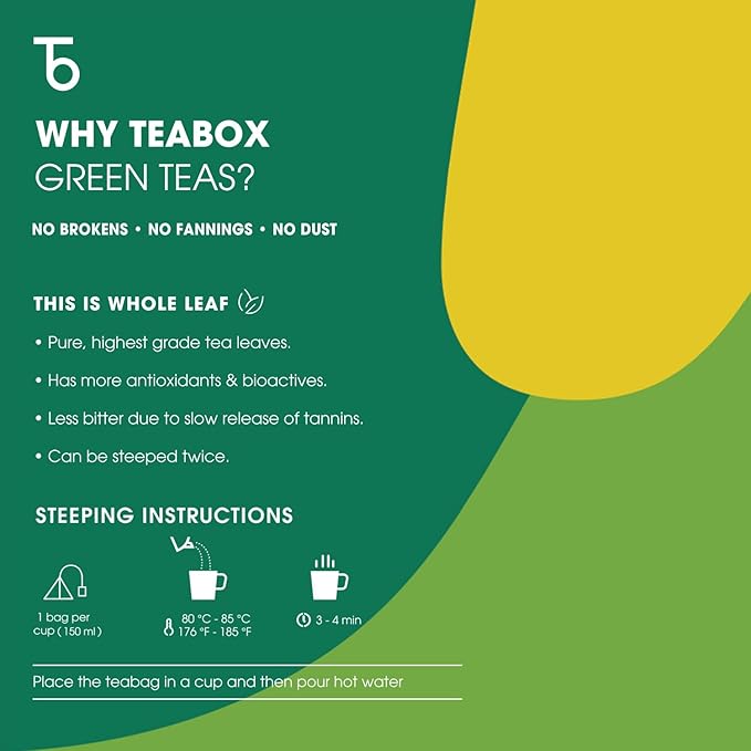Teabox Premium Darjeeling Green Tea Sampler Bags 100pcs (10pcs X 10 Herbal flavors) | 100% Natural & 0% Bitterness | Sourced Directly From The Himalayas