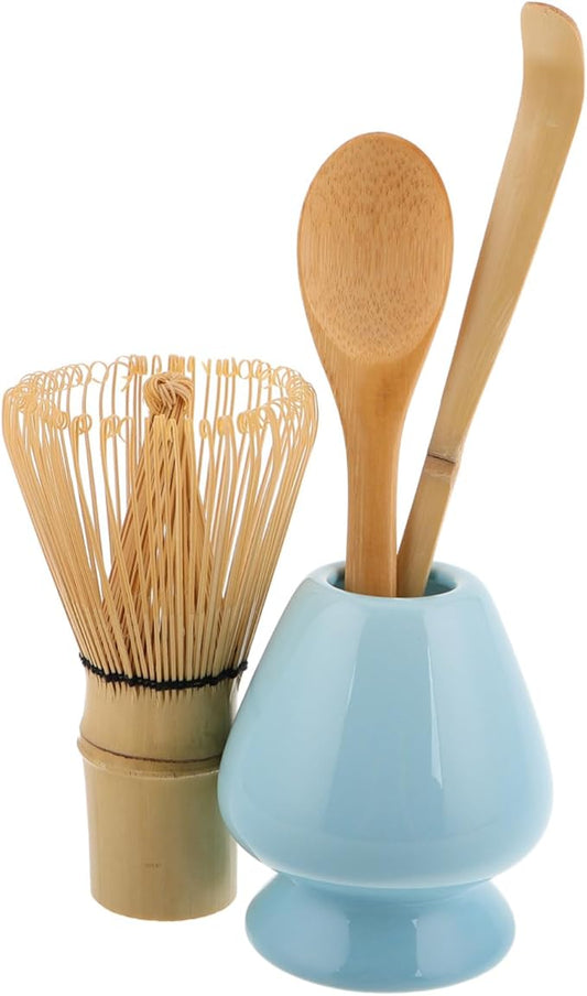 4-Piece Matcha Tea Tools Set Bamboo Whisk Traditional Tea Scoop Whisk Stand and Spoon for Authentic Japanese Matcha Ceremony