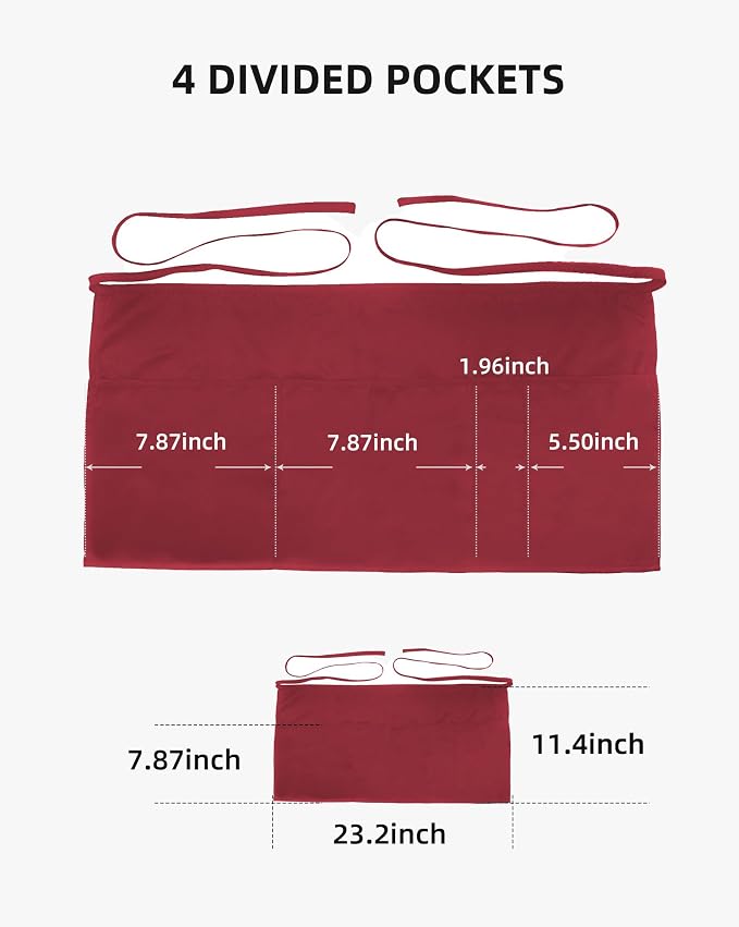 Argstar 2 Pack Server Apron with 4 Pockets, Waitress Waiter Waist WaterDrop Resistant Short Aprons - Image 2